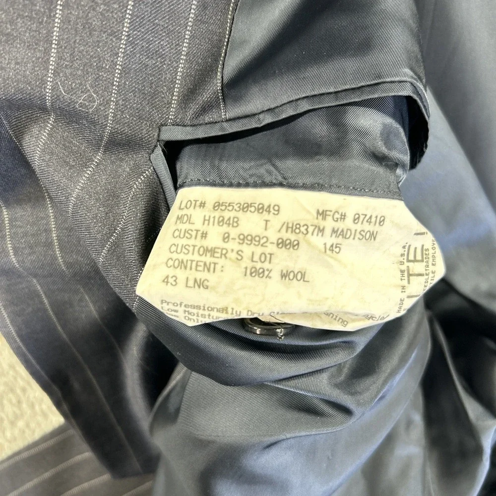 Loro Piana Hickey Freeman Blazer Mens 43 Long Navy Pinstripe Tasmanian 130s Coat